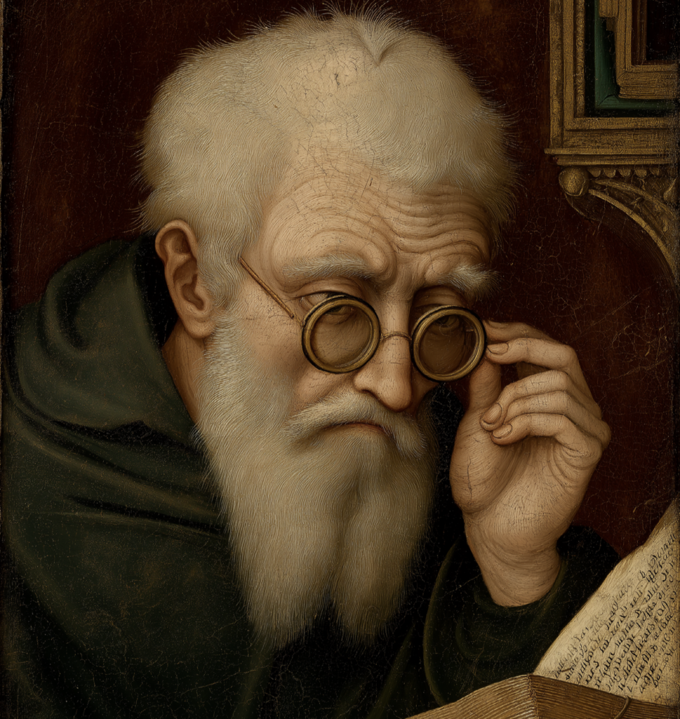 Retrato antiguo de especialista en optometría